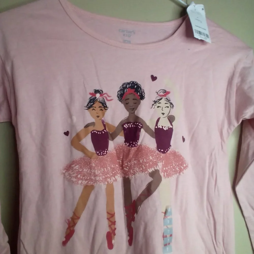 Carter's Kids Long Sleeve Shirt 7 Pink Ballerina Dance